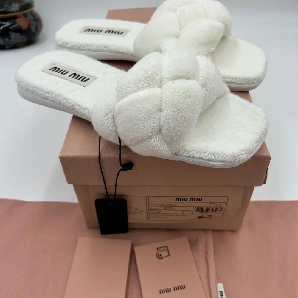Women's Miu Miu Terry cloth slide sandals size 37.5 made in Italy - Picture 2 of 10